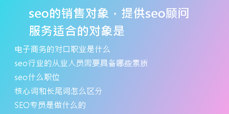 seo的销售对象，提供seo顾问服务适合的对象是