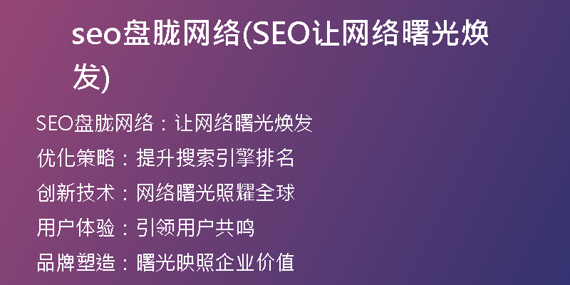 seo盘胧网络(SEO让网络曙光焕发)
