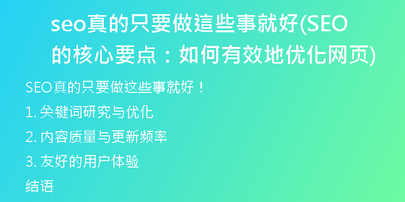 seo真的只要做這些事就好(SEO的核心要点：如何有效地优化网页)
