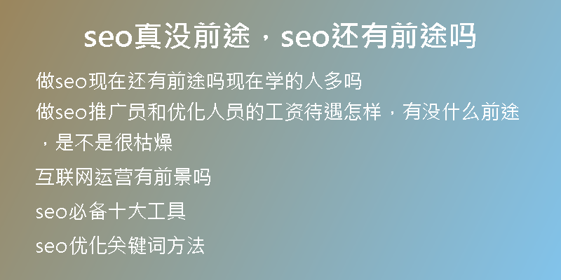 seo真没前途，seo还有前途吗