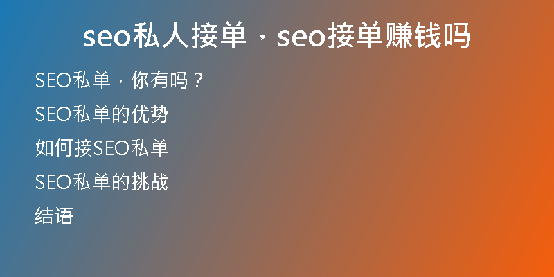 seo私人接单,seo接单赚钱吗