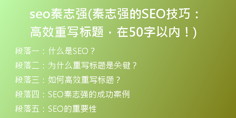 seo秦志强(秦志强的SEO技巧：高效重写标题，在50字以内！)