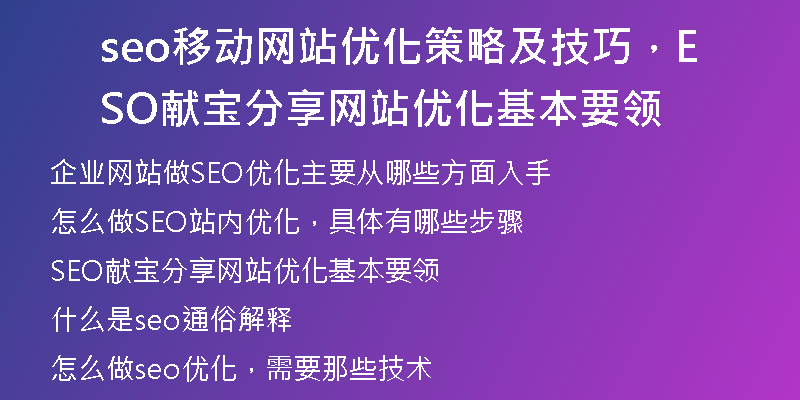 seo移动网站优化策略及技巧，SEO献宝分享网站优化基本要领