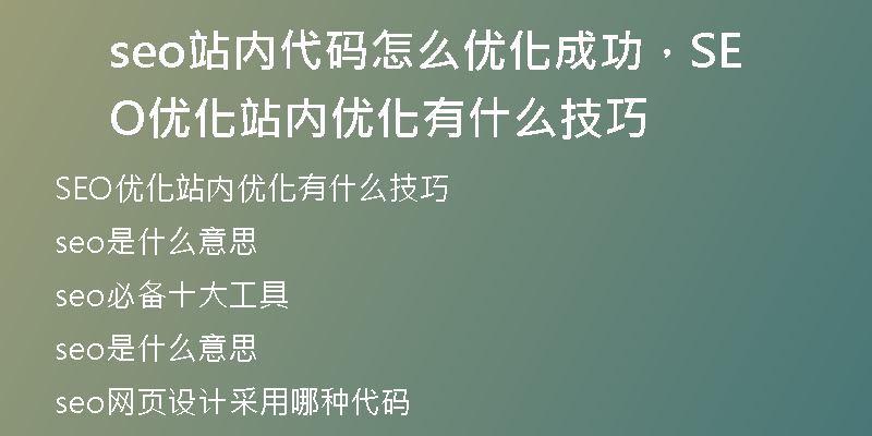 seo站内代码怎么优化成功，SEO优化站内优化有什么技巧