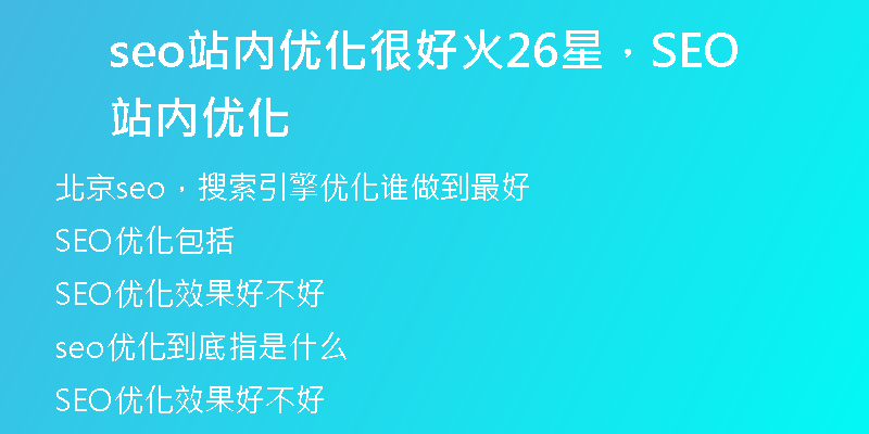seo站内优化很好火26星，SEO站内优化