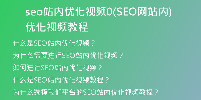 seo站内优化视频0(SEO网站内优化视频教程)