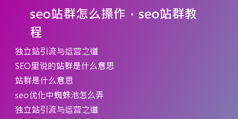 seo站群怎么操作，seo站群教程