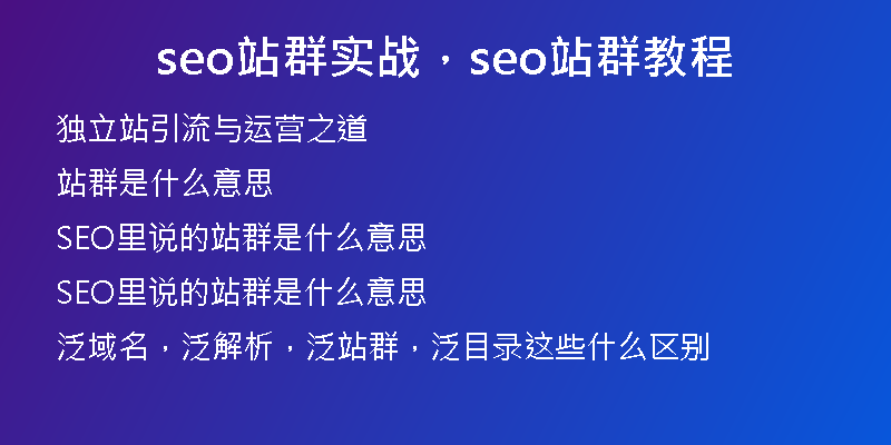seo站群实战，seo站群教程
