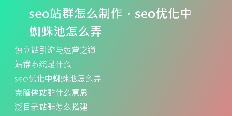 seo站群怎么制作，seo优化中蜘蛛池怎么弄