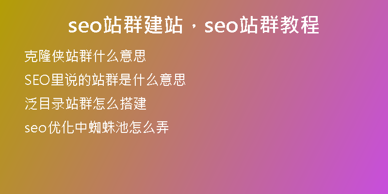 seo站群建站，seo站群教程