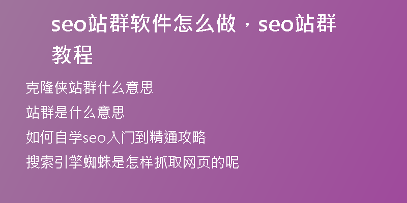 seo站群软件怎么做，seo站群教程