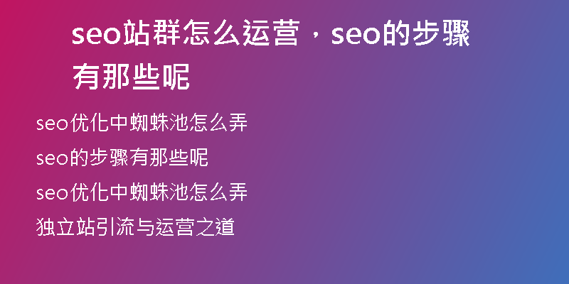 seo站群怎么运营，seo的步骤有那些呢