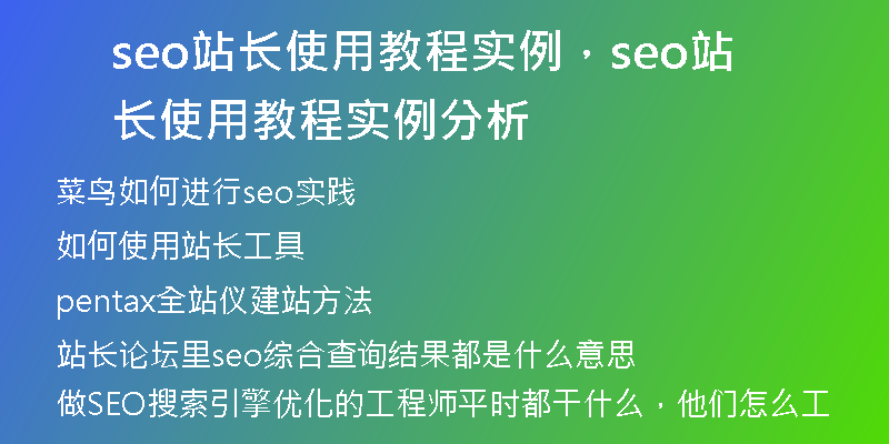 seo站长使用教程实例，seo站长使用教程实例分析