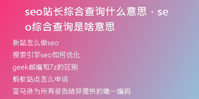 seo站长综合查询什么意思，seo综合查询是啥意思