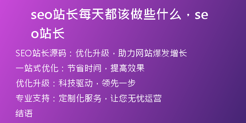 seo站长每天都该做些什么，seo 站长