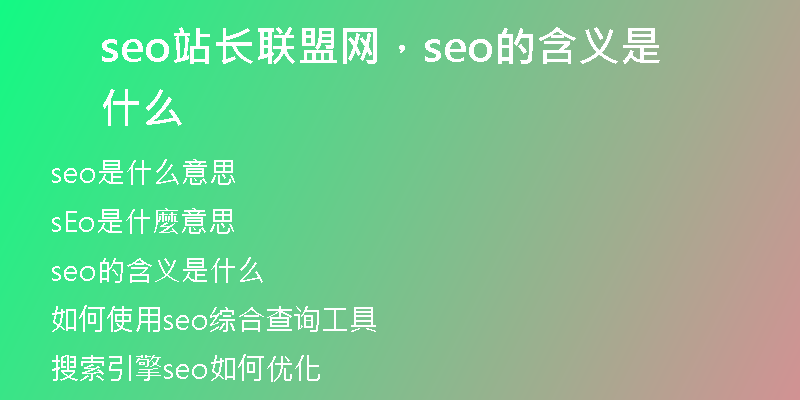 seo站长联盟网，seo的含义是什么