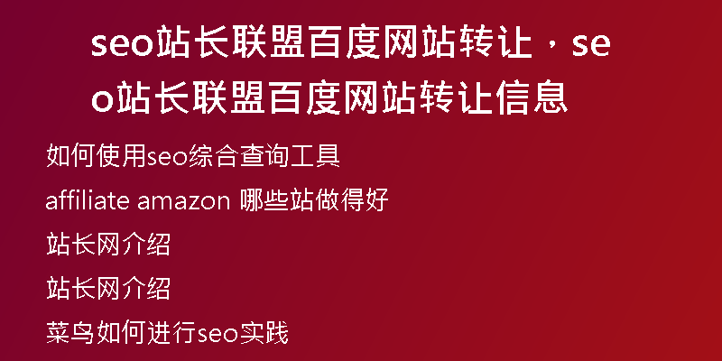 seo站长联盟百度网站转让，seo站长联盟百度网站转让信息