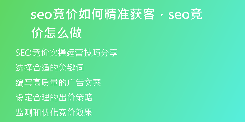 seo竞价如何精准获客，seo竞价怎么做