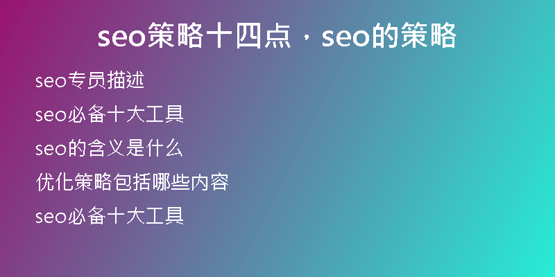 seo策略十四点，seo的策略