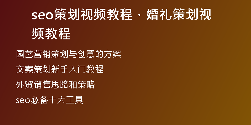 seo策划视频教程，婚礼策划视频教程