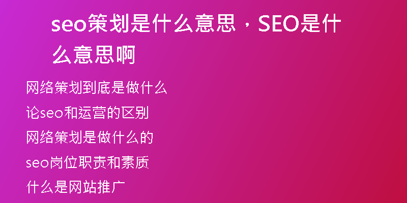 seo策划是什么意思，SEO是什么意思啊
