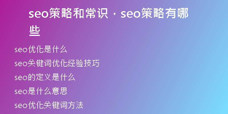 seo策略和常识，seo策略有哪些
