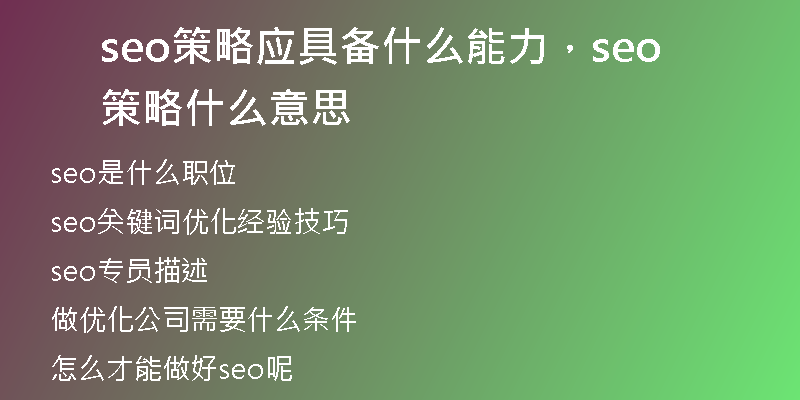 seo策略应具备什么能力，seo策略什么意思