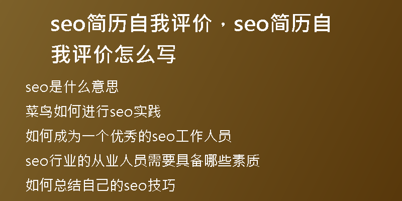seo简历自我评价，seo简历自我评价怎么写