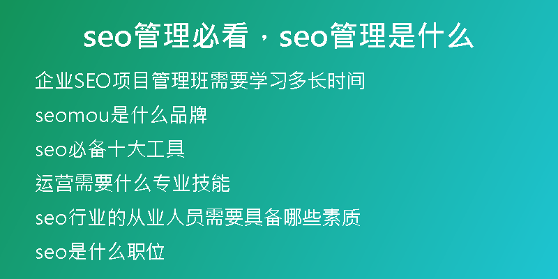 seo管理必看,seo管理是什么