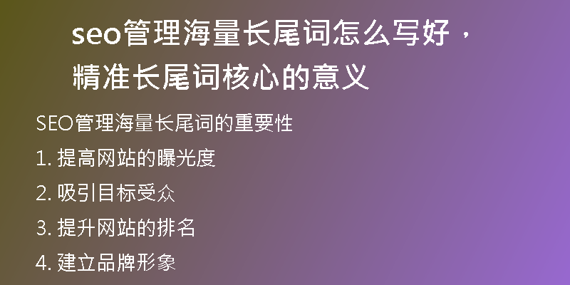 seo管理海量长尾词怎么写好，精准长尾词核心的意义