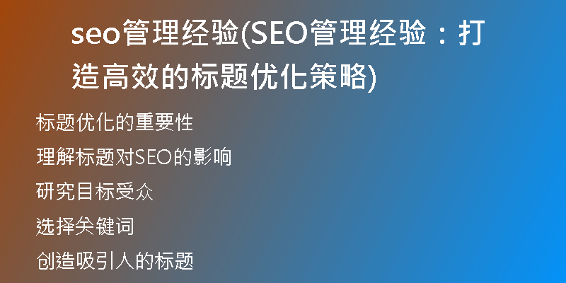 seo管理经验(SEO管理经验：打造高效的标题优化策略)