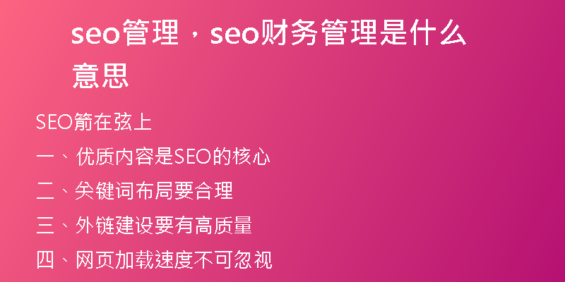 seo管理，seo财务管理是什么意思