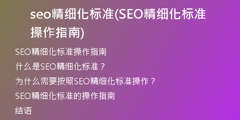 seo精细化标准(SEO精细化标准操作指南)
