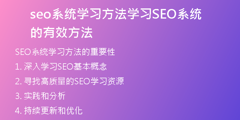seo系统学习方法学习SEO系统的有效方法