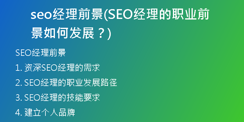 seo经理前景(SEO经理的职业前景如何发展？)