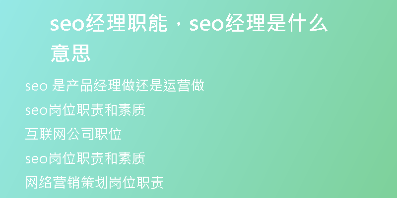 seo经理职能,seo经理是什么意思