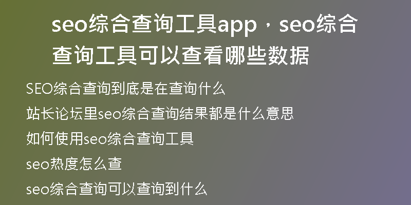 seo综合查询工具app,seo综合查询工具可以查看哪些数据