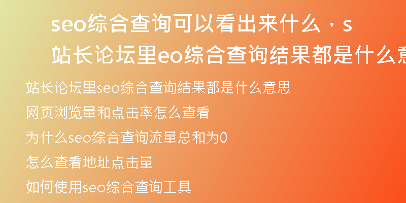 seo综合查询可以看出来什么，站长论坛里seo综合查询结果都是什么意思