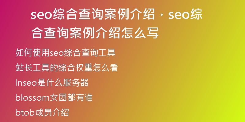 seo综合查询案例介绍,seo综合查询案例介绍怎么写