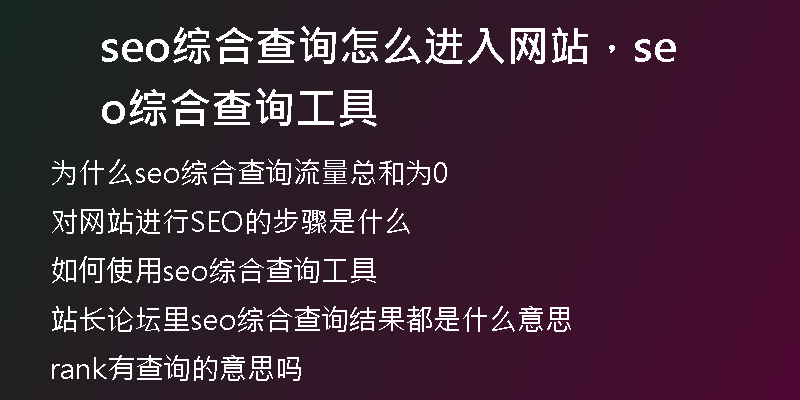 seo综合查询怎么进入网站，seo综合查询工具