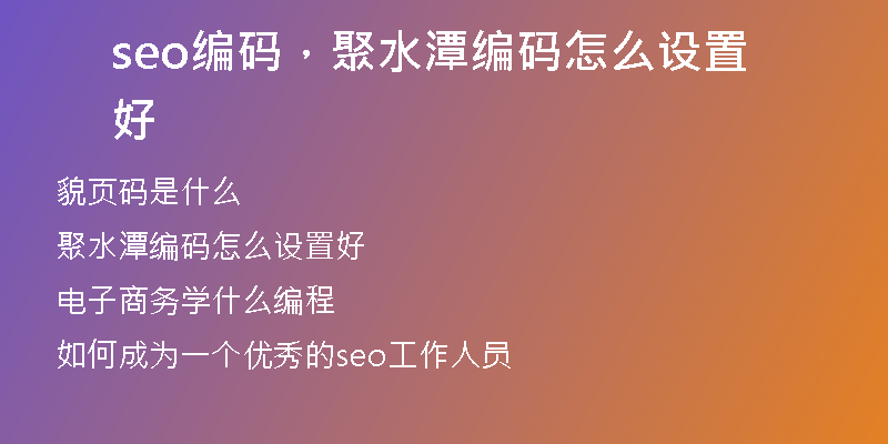 seo编码，聚水潭编码怎么设置好
