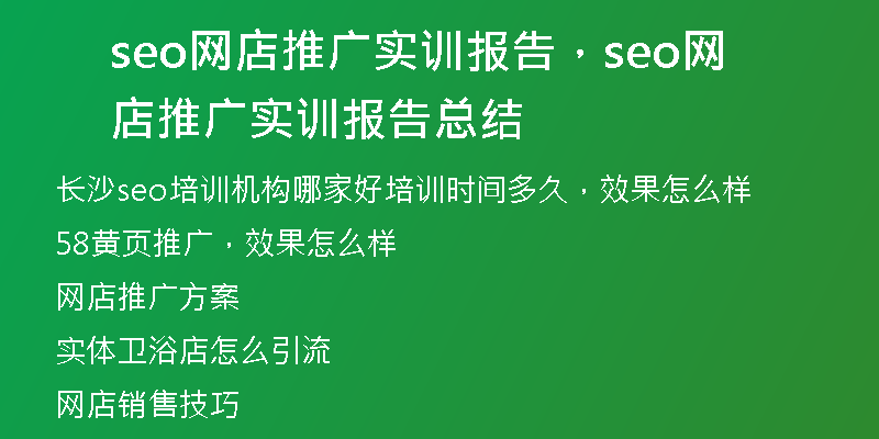 seo网店推广实训报告,seo网店推广实训报告总结