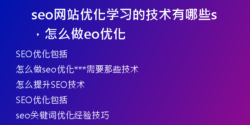 seo网站优化学习的技术有哪些,怎么做seo优化