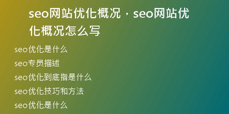 seo网站优化概况，seo网站优化概况怎么写