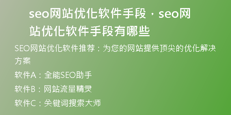 seo网站优化软件手段，seo网站优化软件手段有哪些