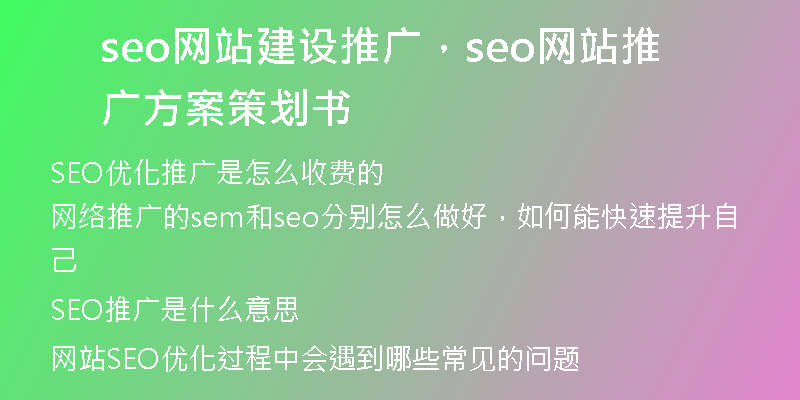 seo网站建设推广，seo网站推广方案策划书
