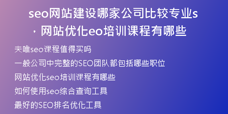 seo网站建设哪家公司比较专业，网站优化seo培训课程有哪些