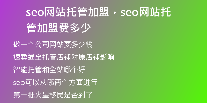 seo网站托管加盟，seo网站托管加盟费多少