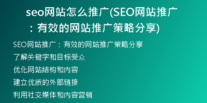 seo网站怎么推广(SEO网站推广：有效的网站推广策略分享)