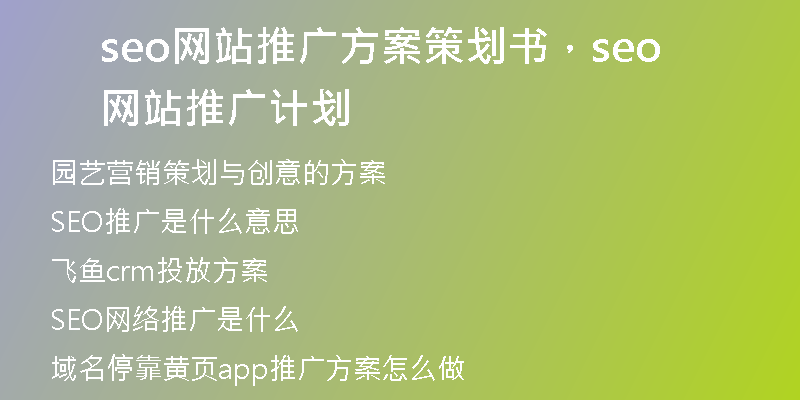 seo网站推广方案策划书，seo网站推广计划